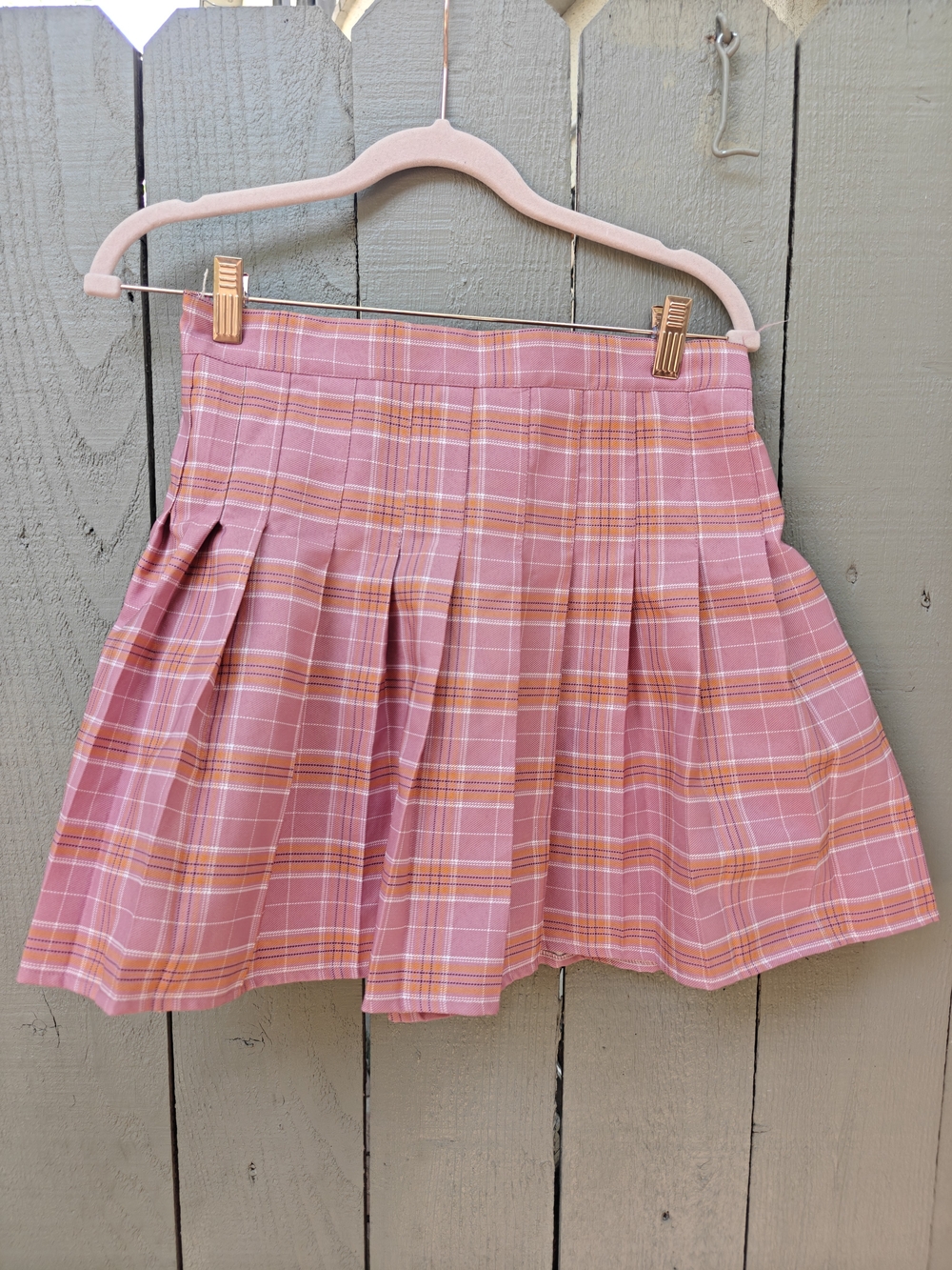 Pleated Pink Plaid Skirt